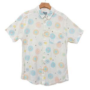 RVCA Shirt Mens Medium White Slim Fit Luke Pelletier Special Edition Beach Art